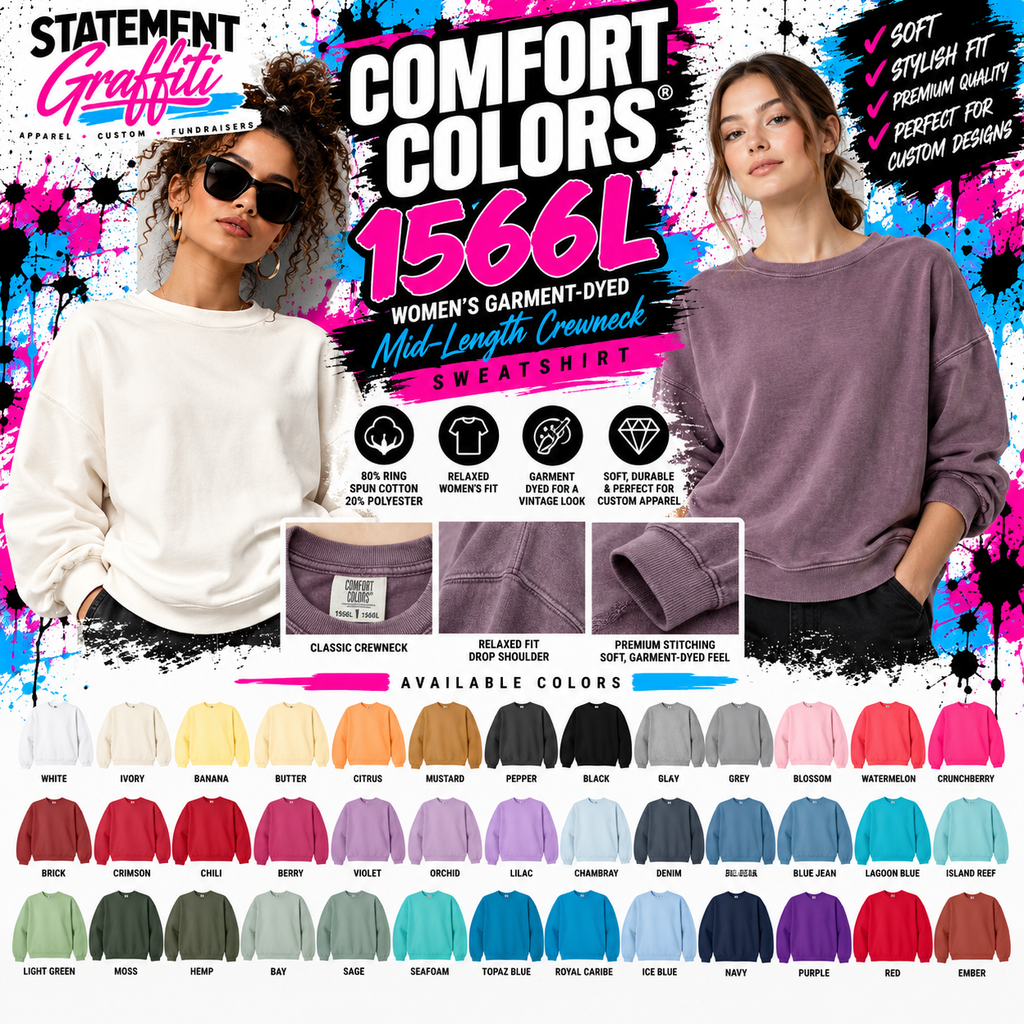 1566L Women's Garment-Dyed Mid-Length Crewneck Sweatshirt