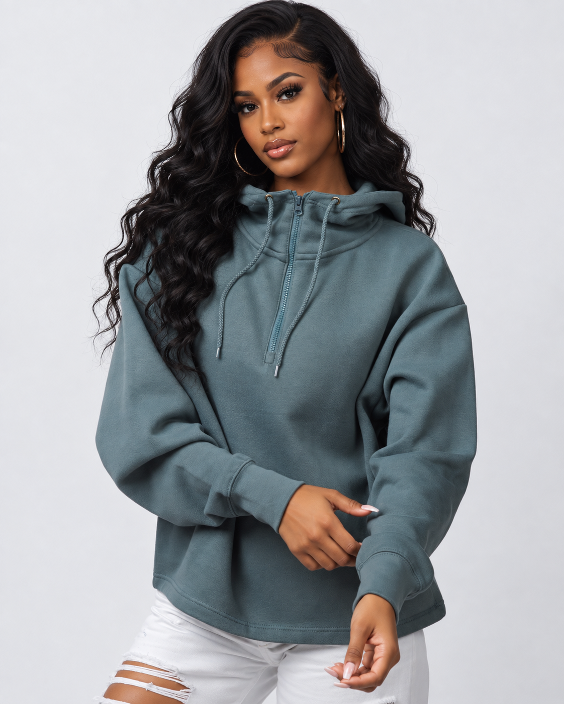 Ladies Boxy Quarter Zip Hood